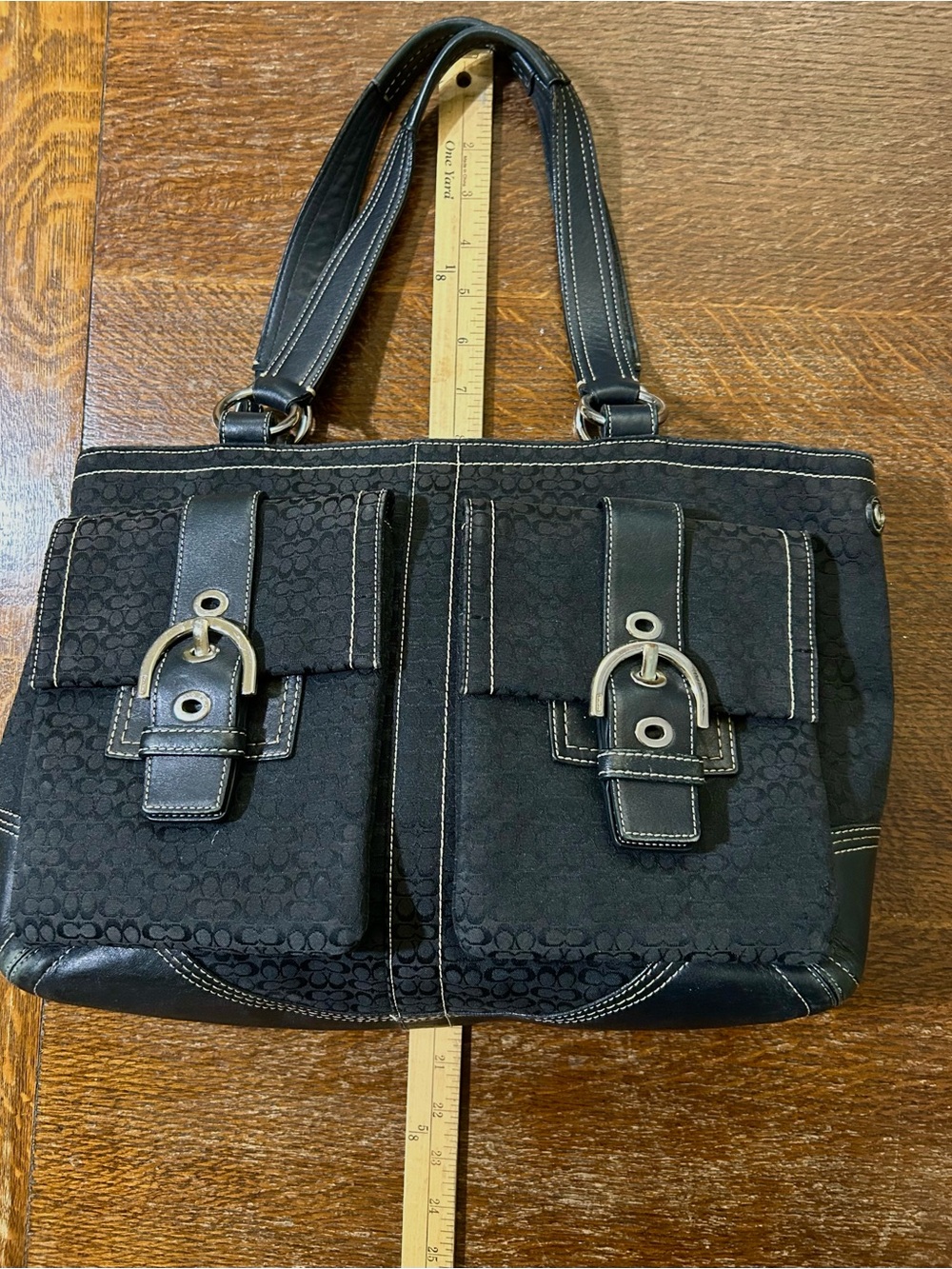 Coach #6427 Large SoHo Black Canvas Leather Tote Shoulder Bag